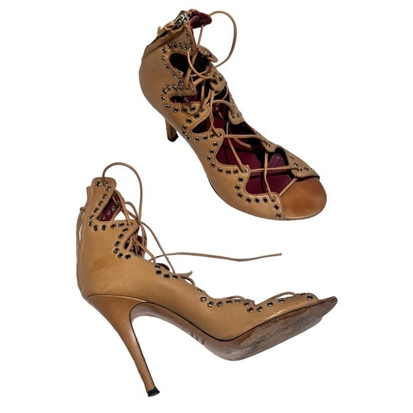 Isabel Marant Lelie Ghillies Leather Lace-Up Sandals in‎ Taupe size 39 US 8 - Picture 1 of 13